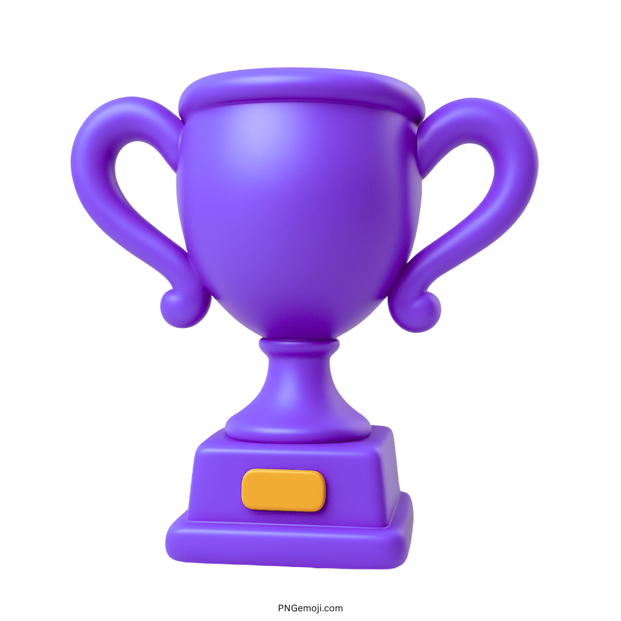 Violet 3D trophy emoji with elegant handles and base on transparent background PNG