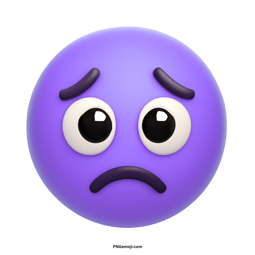 Violet disappointed face emoji with sad eyes, arched brows, and a frowning mouth