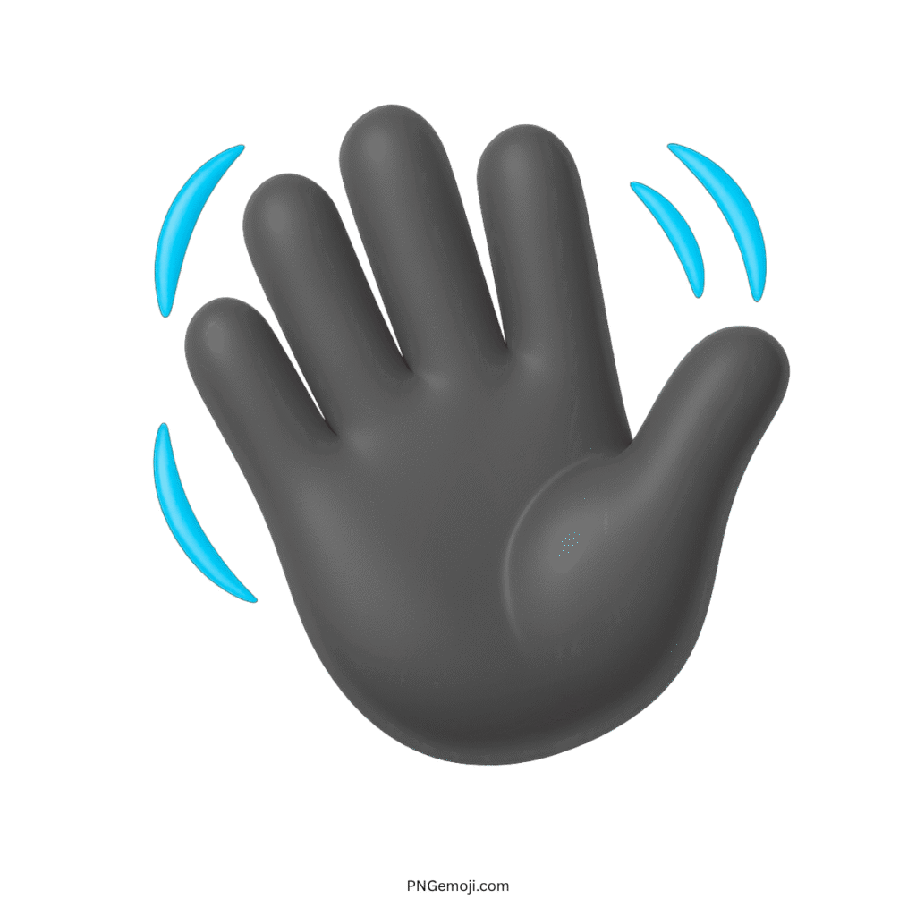 3D black waving hand emoji with motion effect
