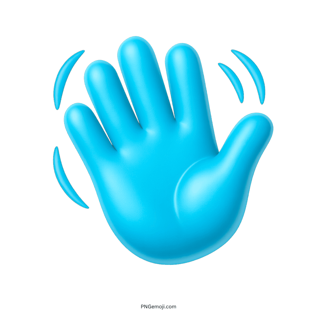3D blue waving hand emoji with motion effect
