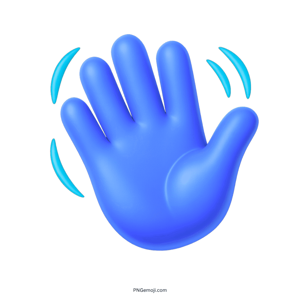  3D blue waving hand emoji with motion effect