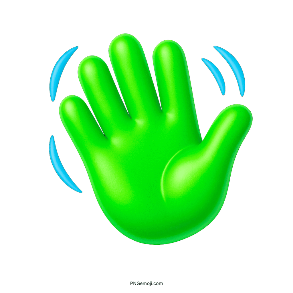 3D green waving hand emoji with motion effect