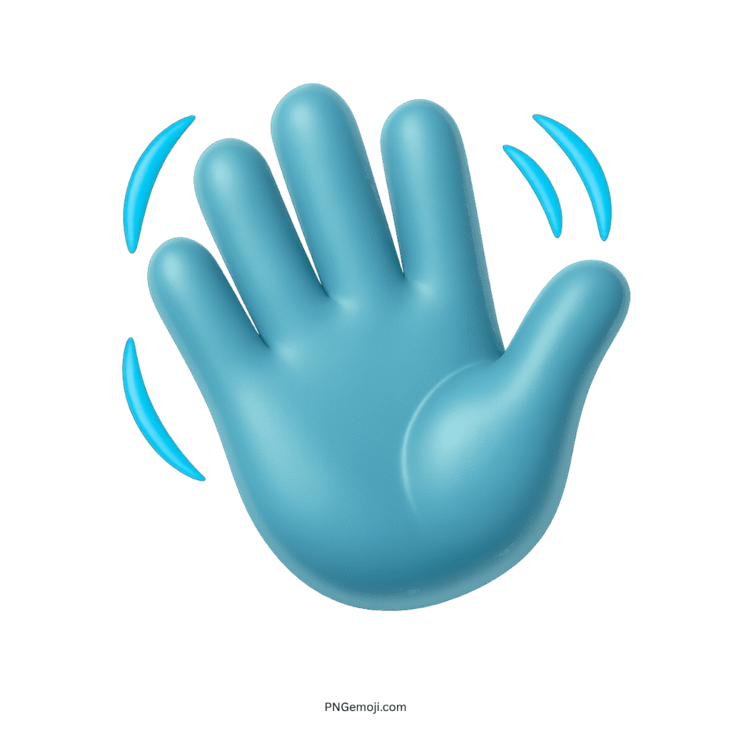 Blue waving hand emoji with motion lines in PNG format