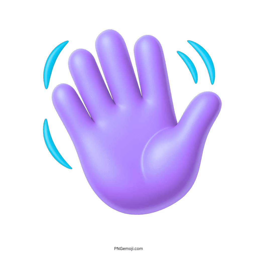 Purple waving hand emoji with motion lines in PNG format