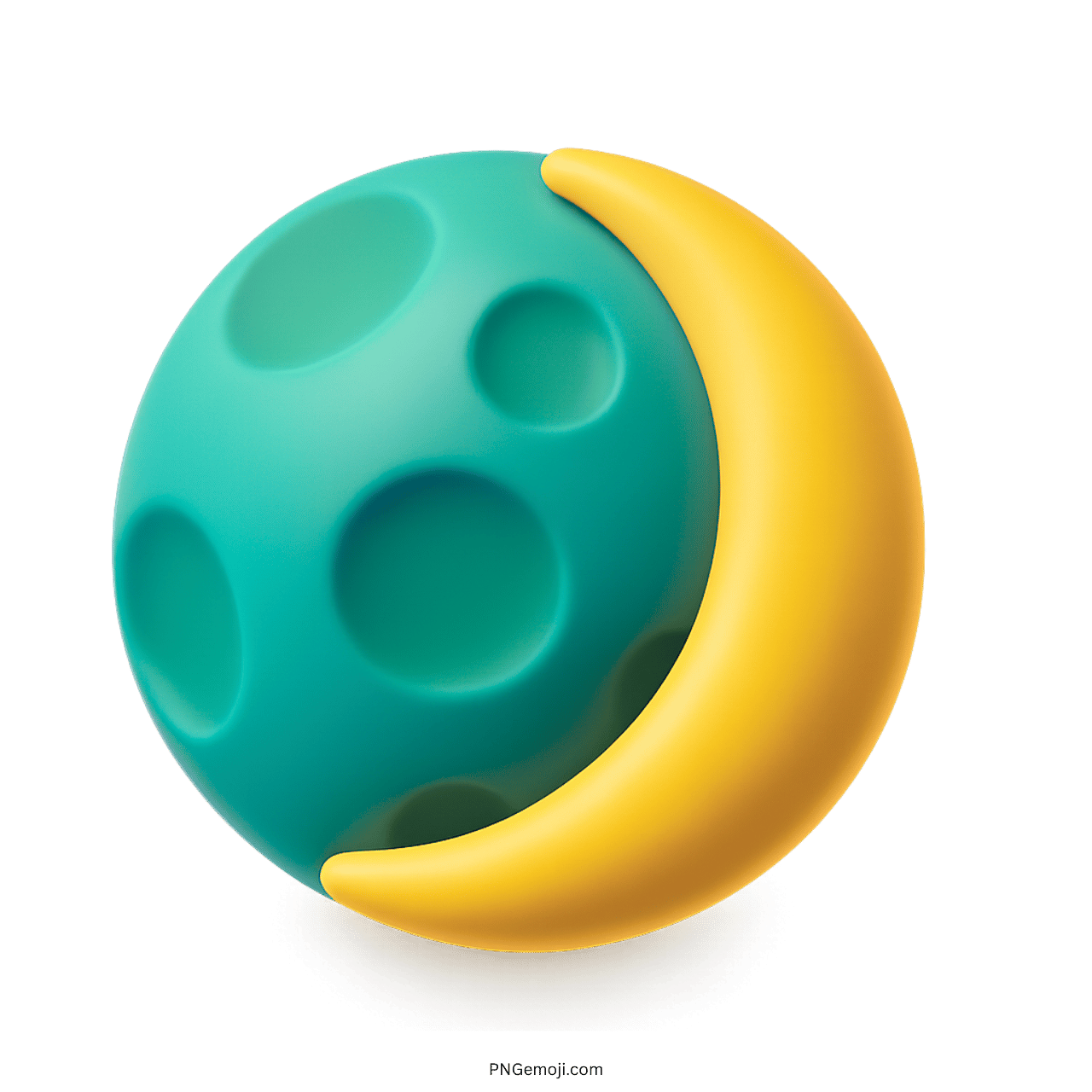3D waxing crescent moon emoji with teal planet and yellow crescent shape