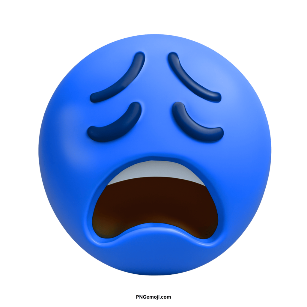 Blue weary face emoji showing sadness, exhaustion, and emotional tiredness with open mouth expression.