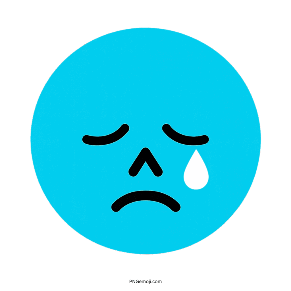 Blue weeping emoji with a tear drop, expressing sadness.