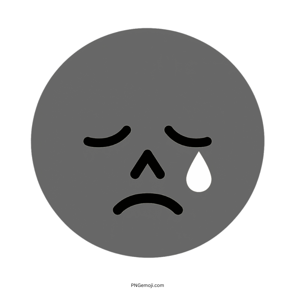 Gray weeping emoji with a tear drop, expressing sadness.