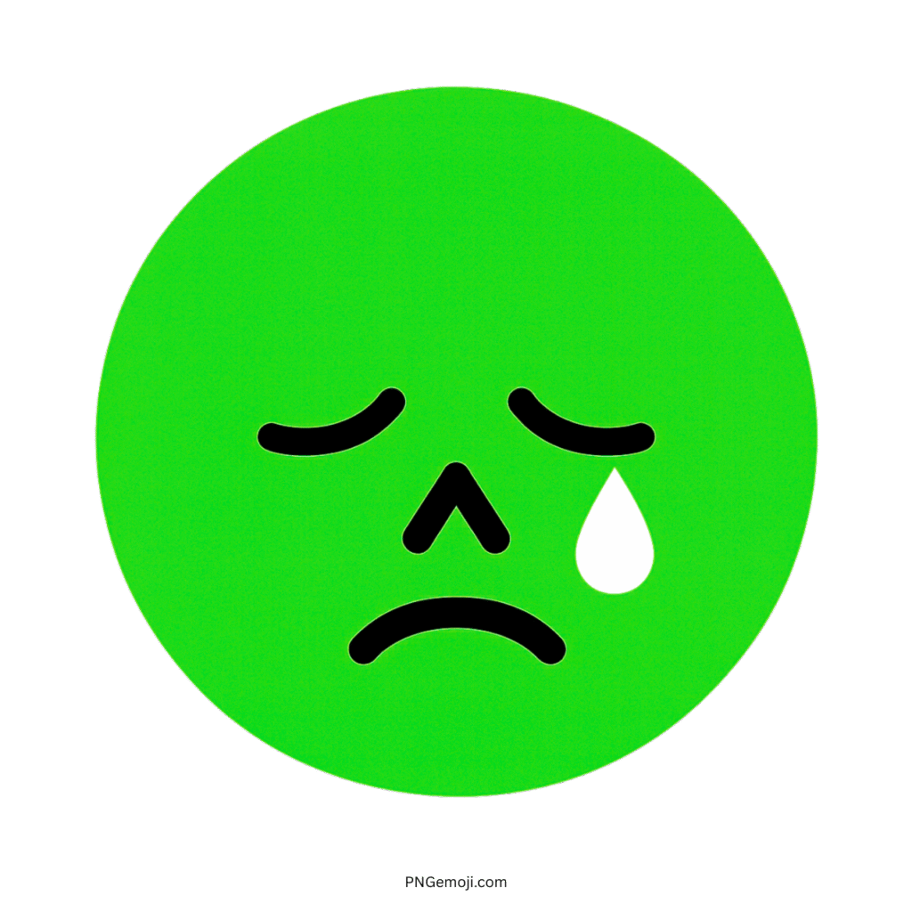  Green weeping emoji with a tear drop, expressing sadness.