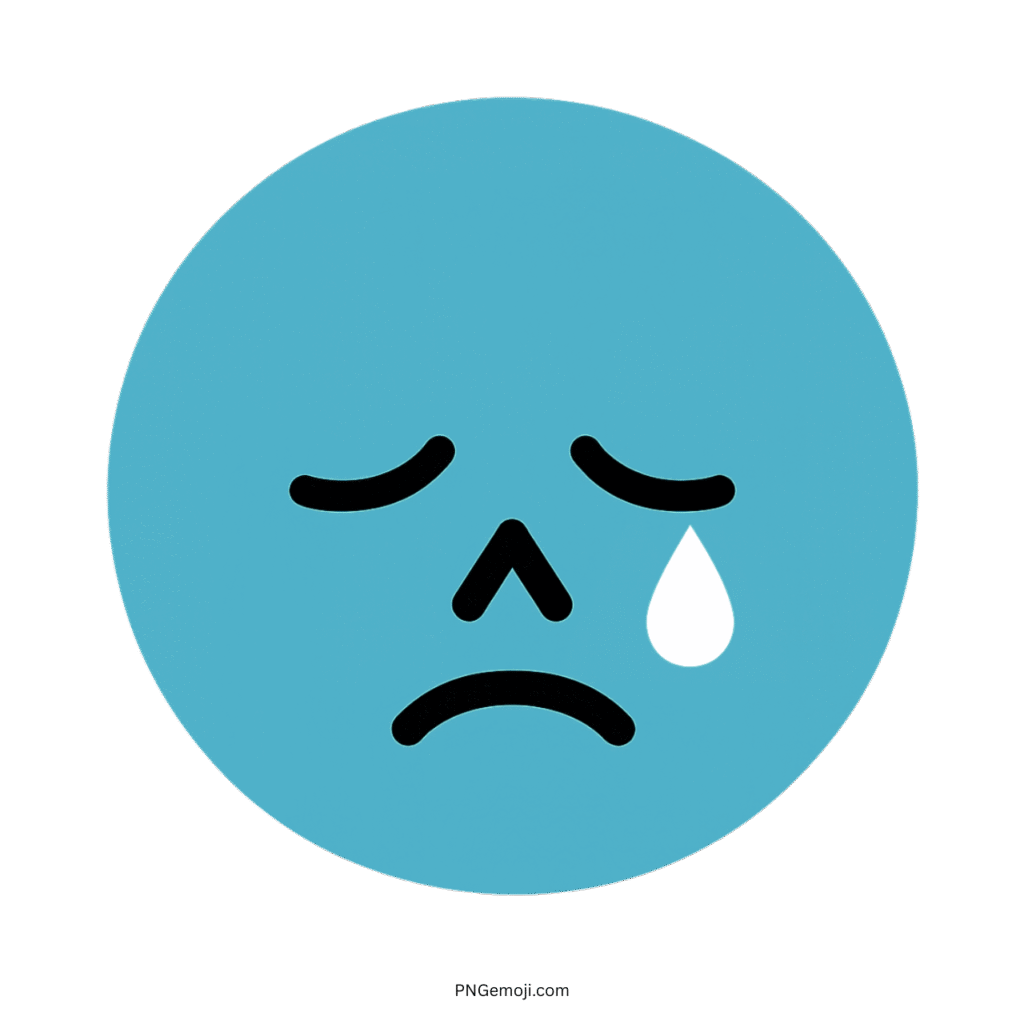 Light blue weeping emoji with a tear drop, expressing sadness.