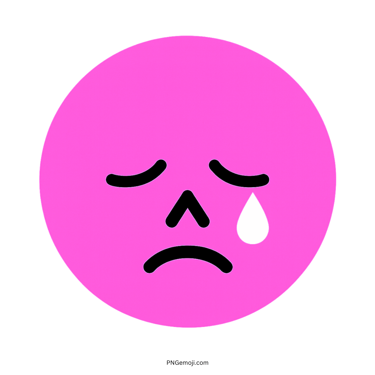 Pink weeping emoji with a tear drop, expressing sadness.
