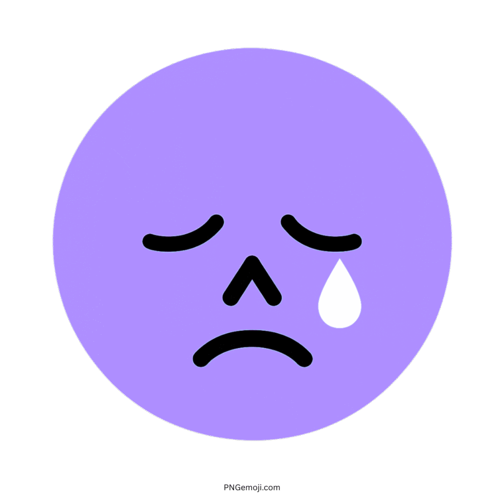 Purple weeping emoji with a tear drop, expressing sadness.