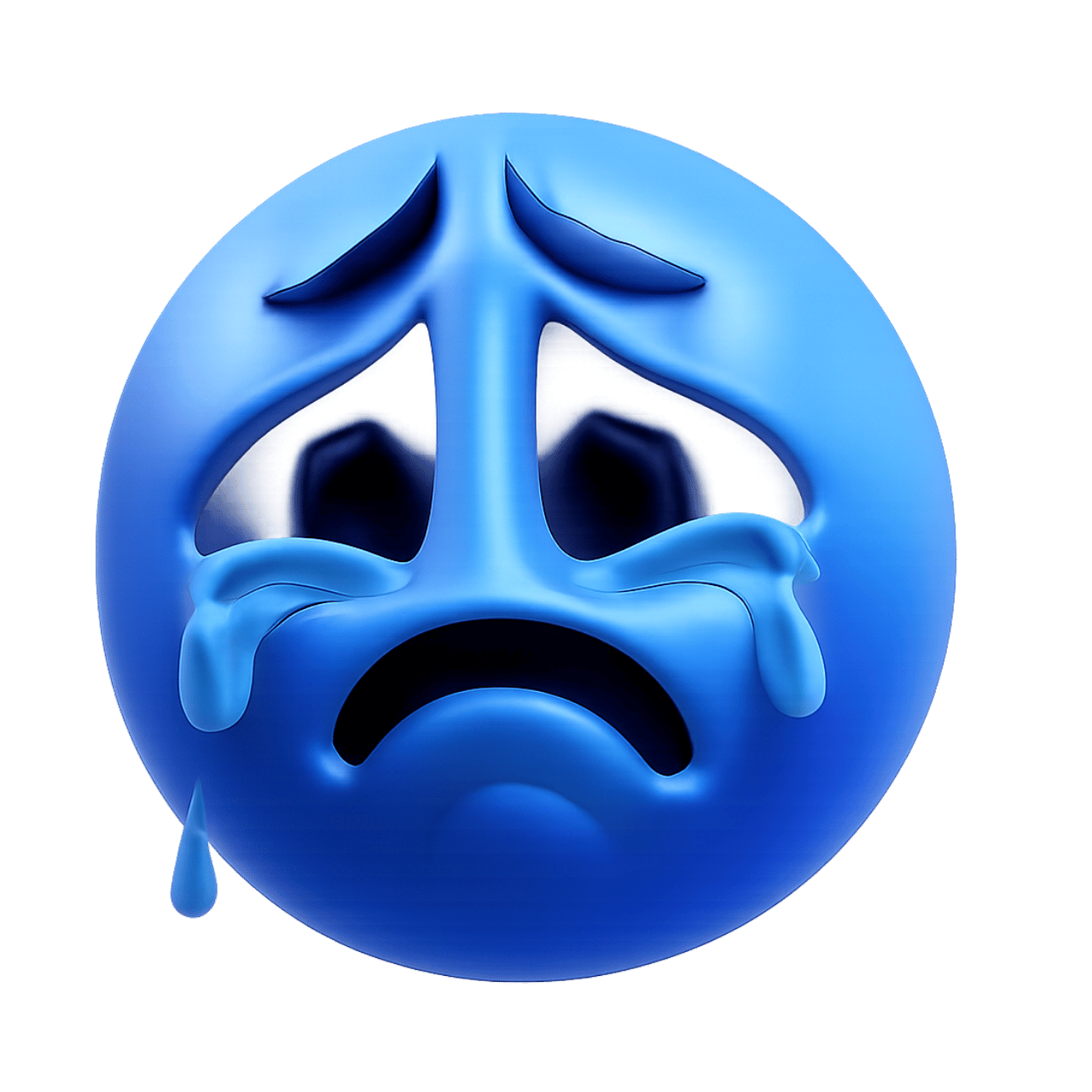 3D blue emoji with a teary face, expressing sadness and distress.