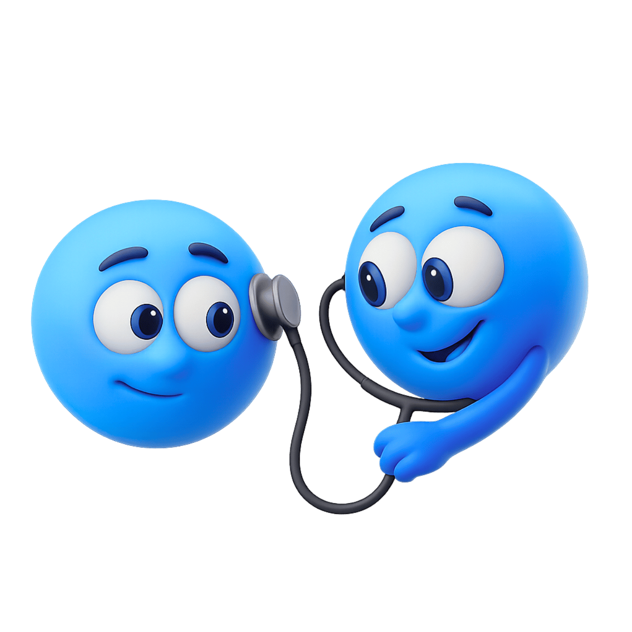 3D blue emoji faces with stethoscope playful cartoon style doctor patient concept