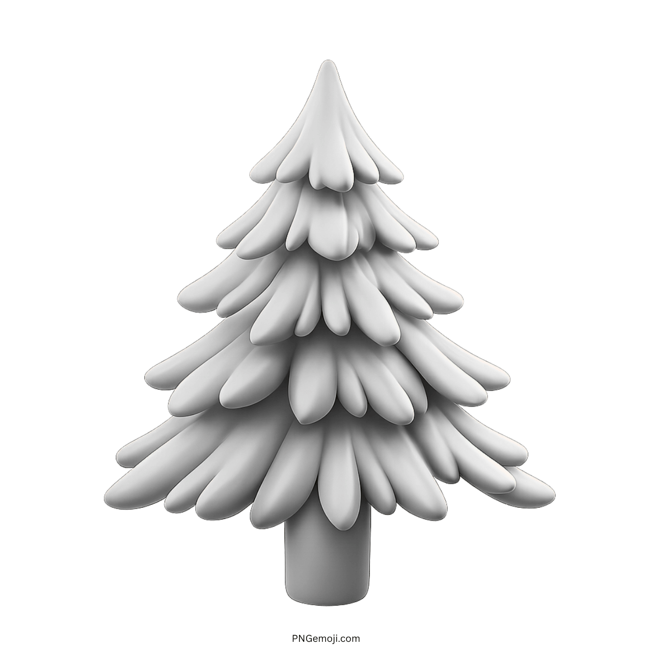 3D white evergreen tree emoji with stylized leaves and trunk, transparent background
