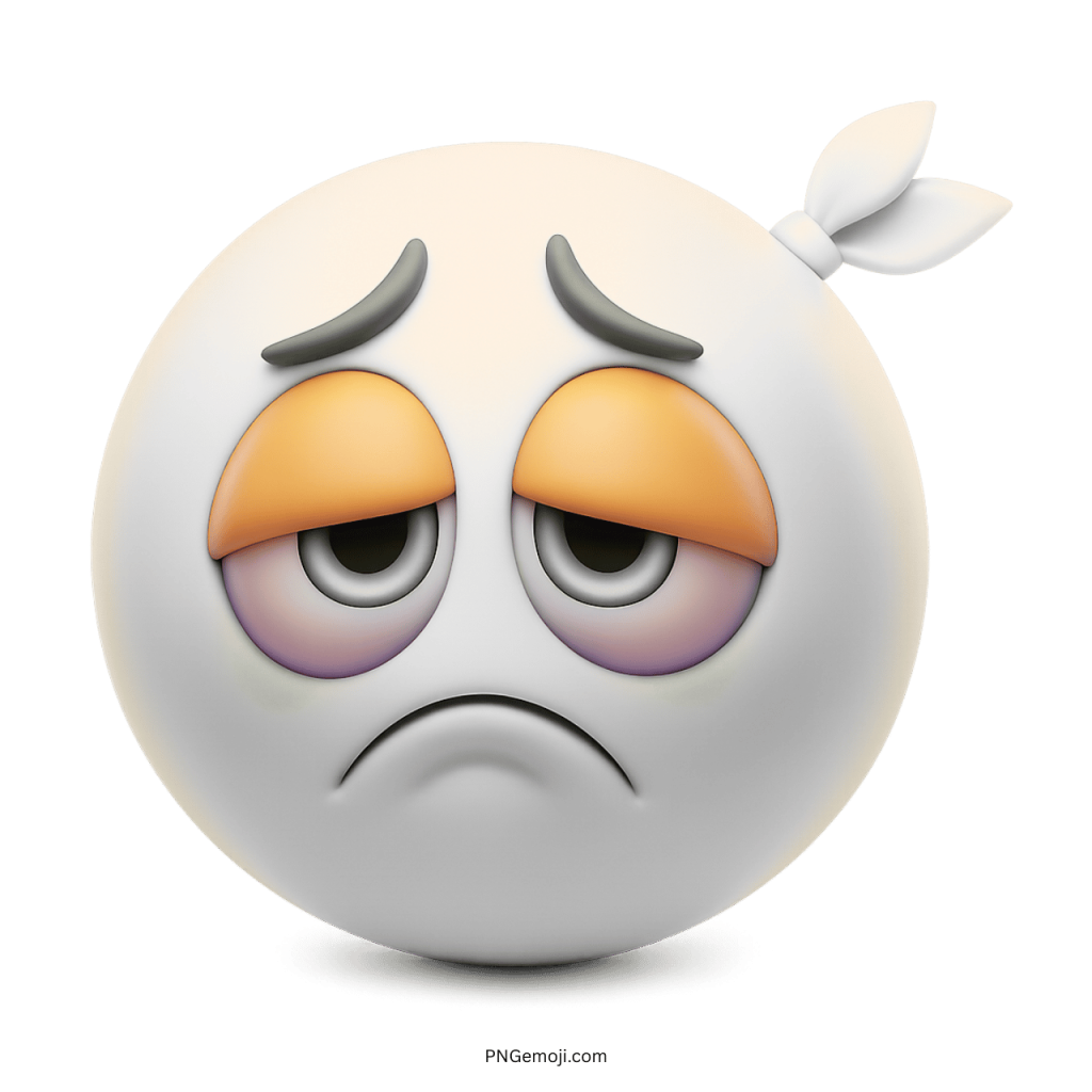 White tired sad emoji with dull eyes and sick expression