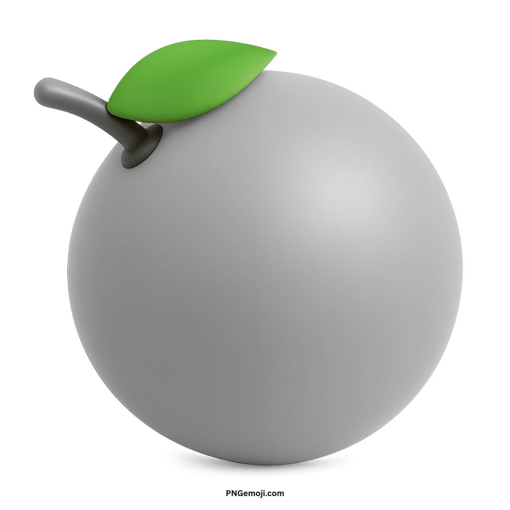 3D white tangerine emoji with green leaf and stem digital cartoon style