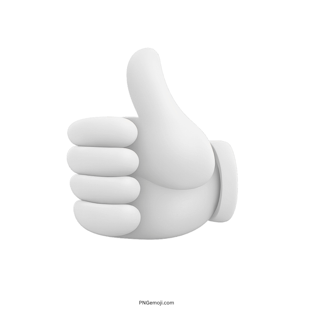 White thumbs up emoji in 3D style on a transparent background