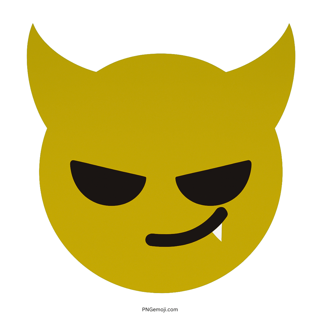 Wicked yellow devil face TikTok emoji PNG with vampire fang and transparent background
