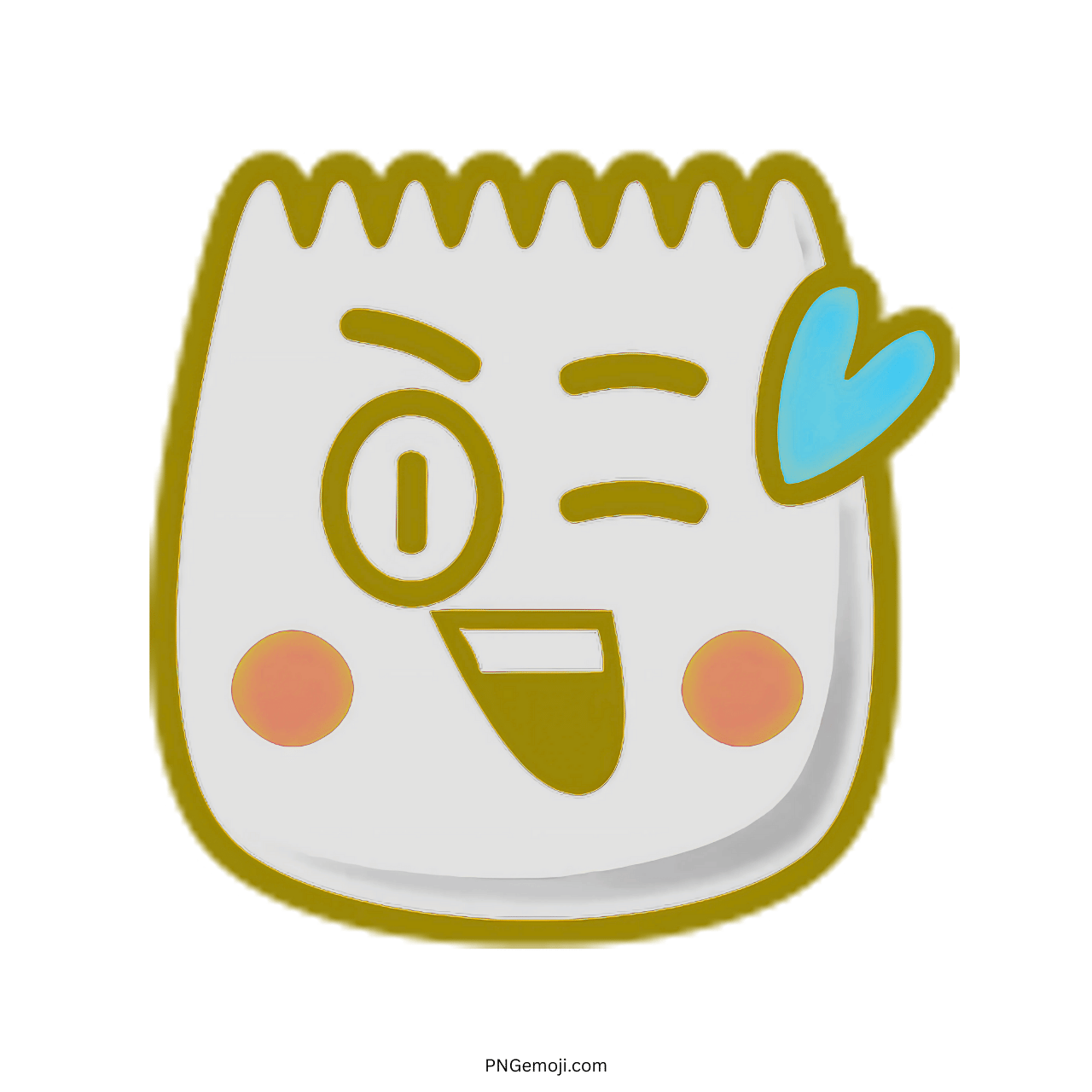 Winking Blink TikTok emoji with heart-shaped blue detail and orange cheeks.