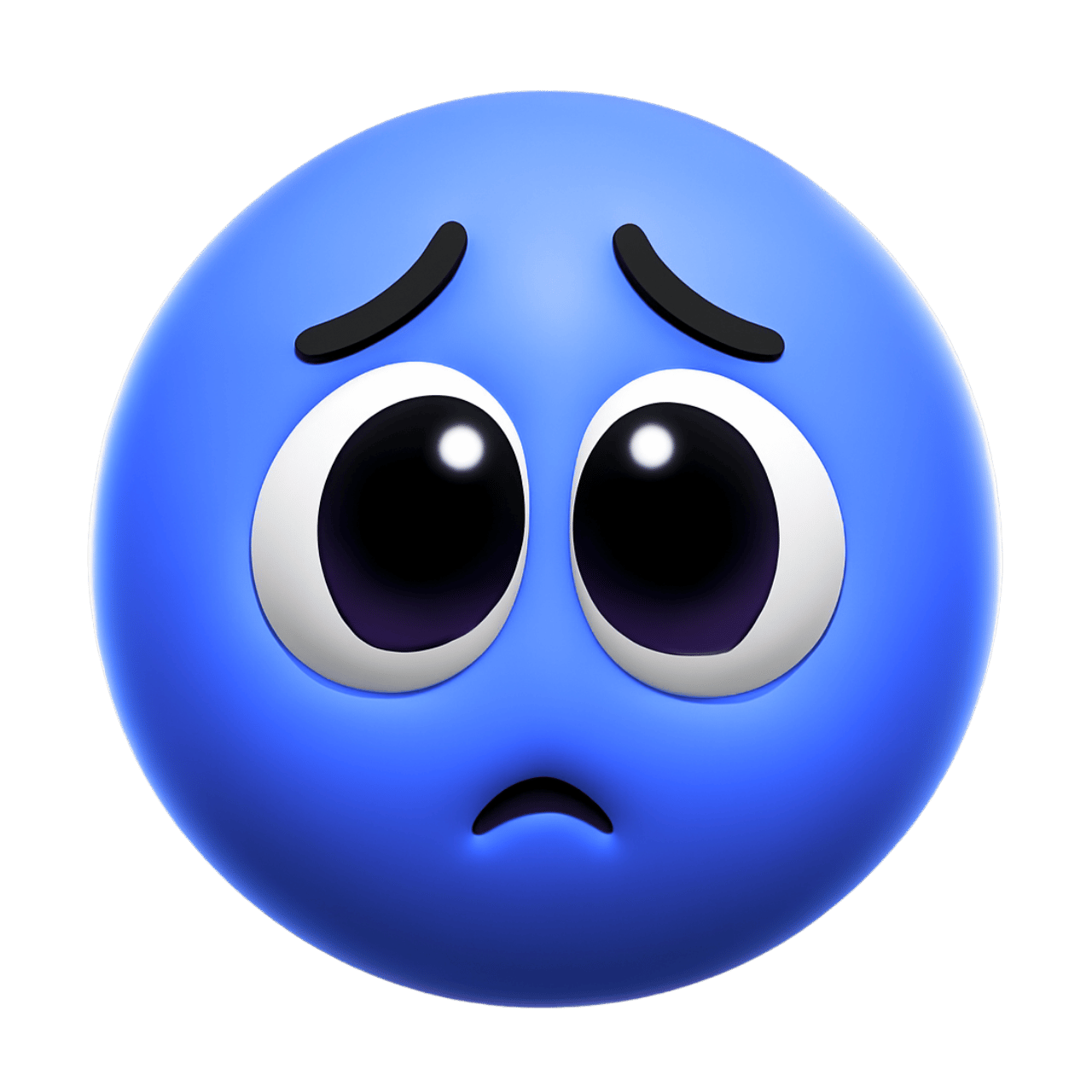 3D worried emoticon emoji with big eyes and sad expression, blue face