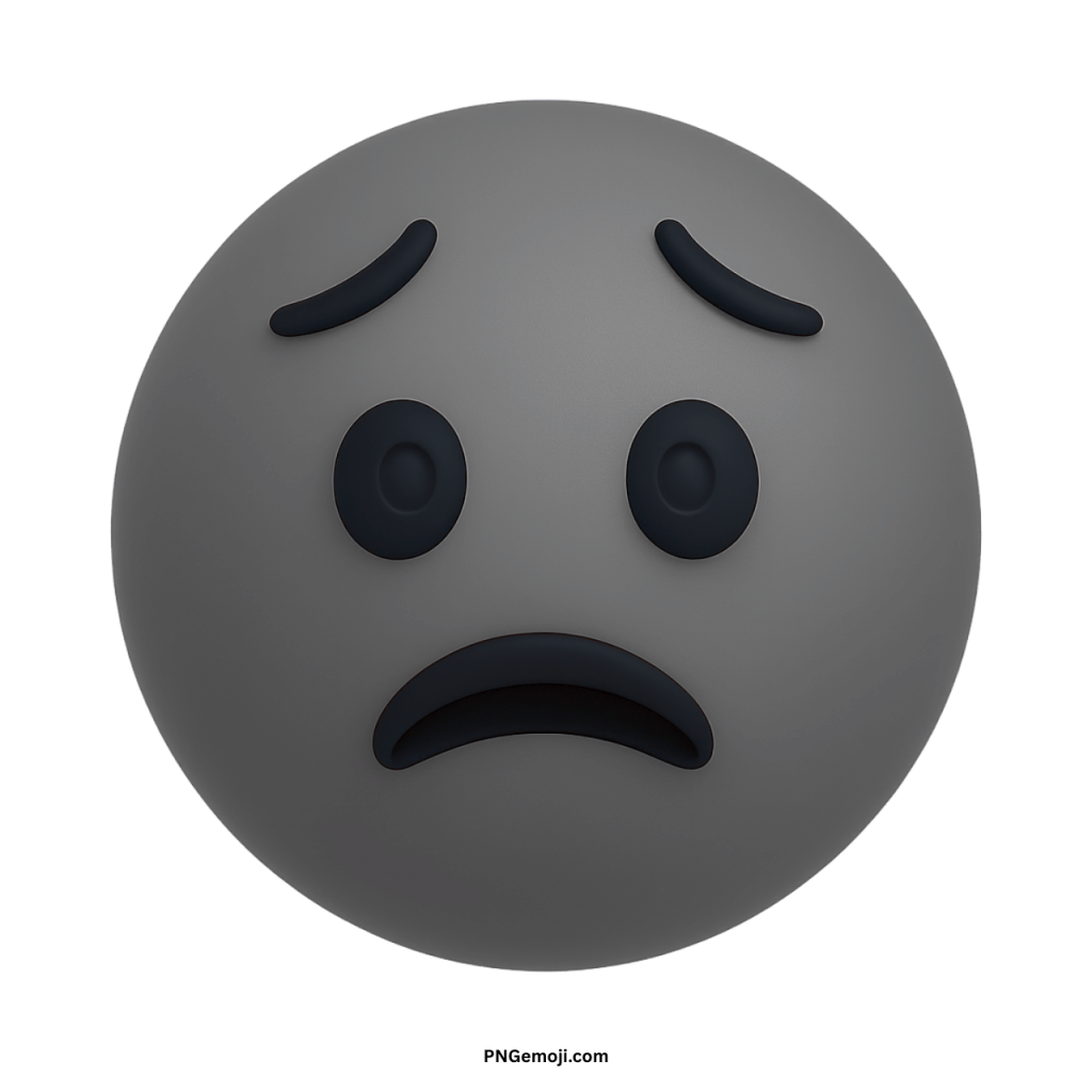 Gray worried face emoji showing scared, anxious, and nervous expression in 3D style