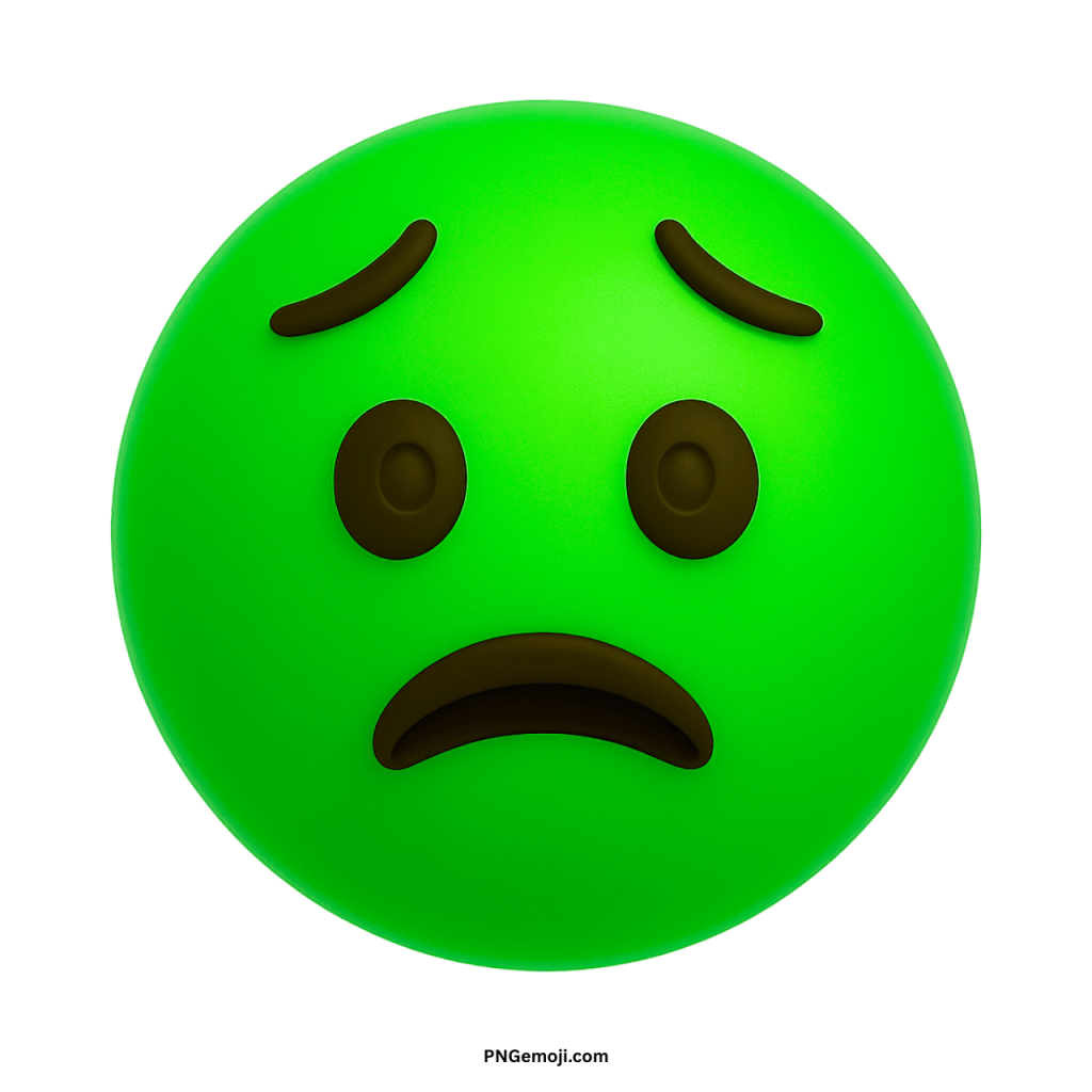 Green worried face emoji with anxious sad expression showing concern and stress