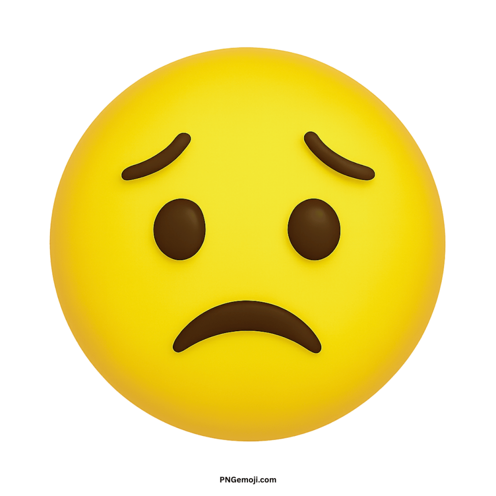 Yellow worried face emoji showing scared, anxious, and nervous emotional expression in 3D style