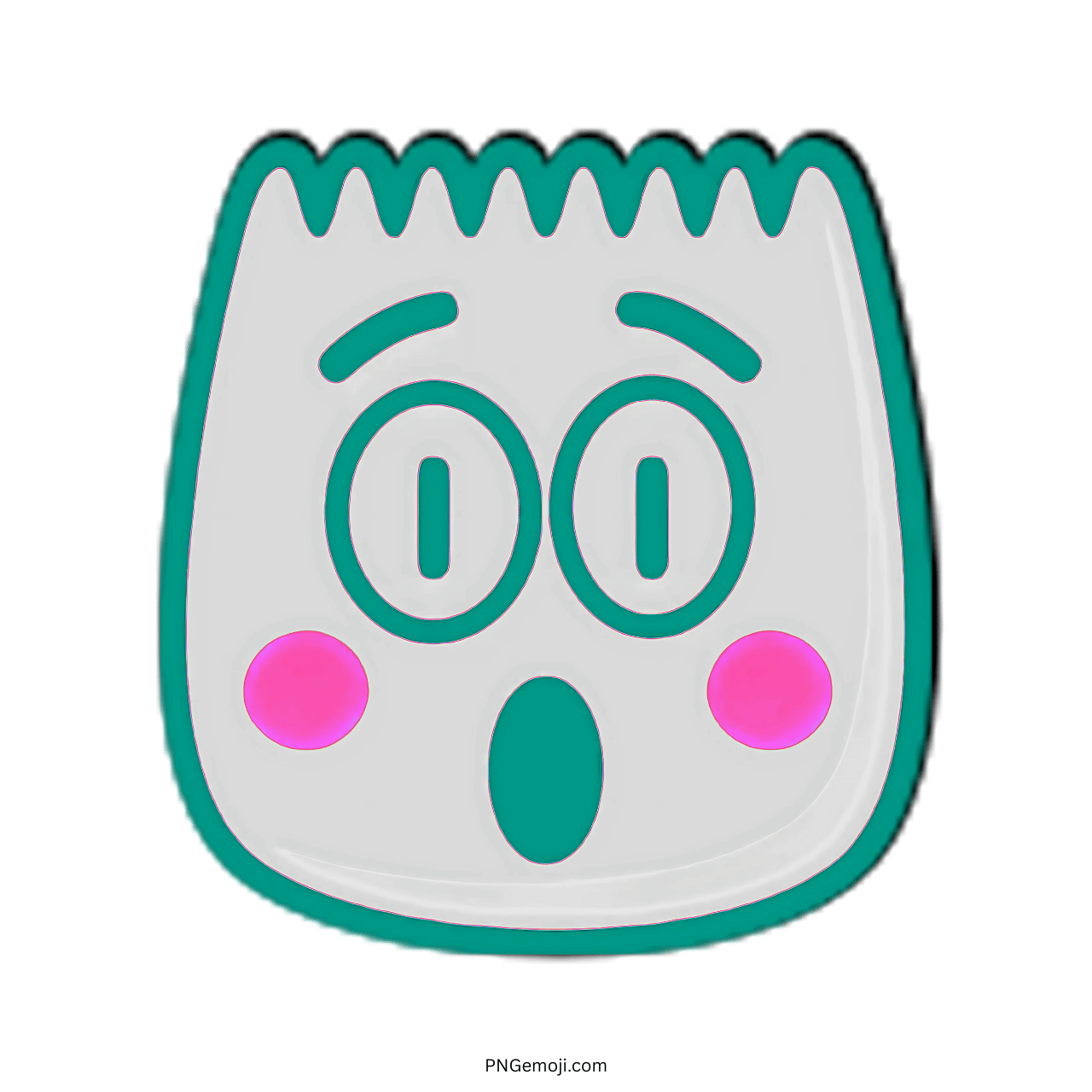 3D Wow TikTok Emoji with Teal Outline and Pink Blush for Social Media