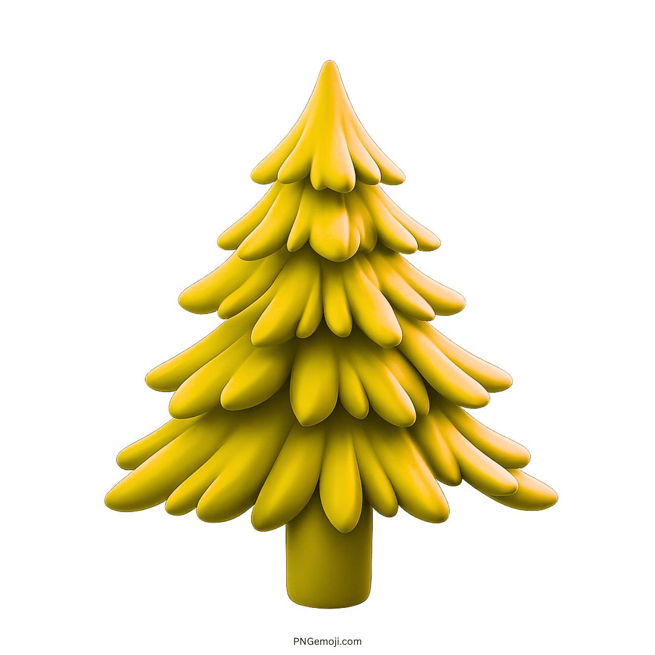 3D yellow evergreen tree emoji with stylized leaves and trunk, transparent background