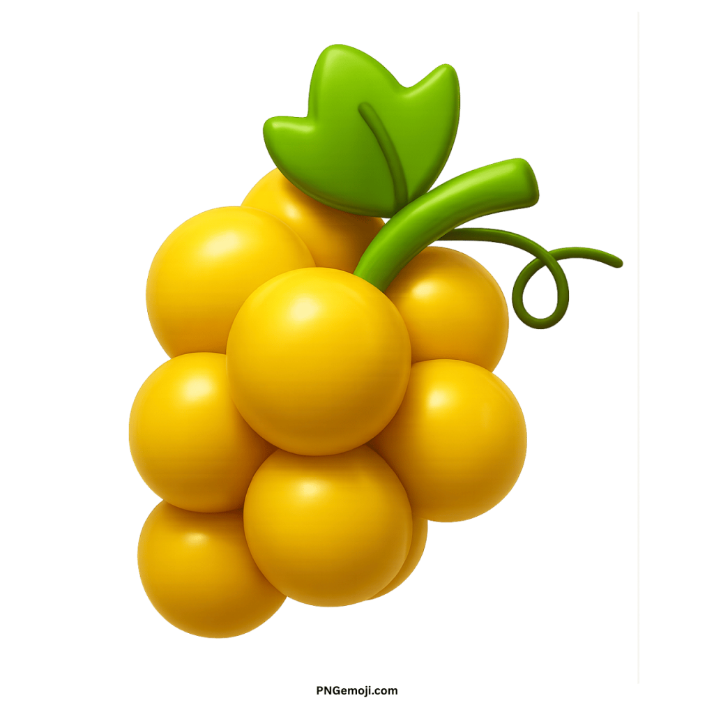 Bright yellow grapes emoji cluster with glossy 3D design and green leaf PNG