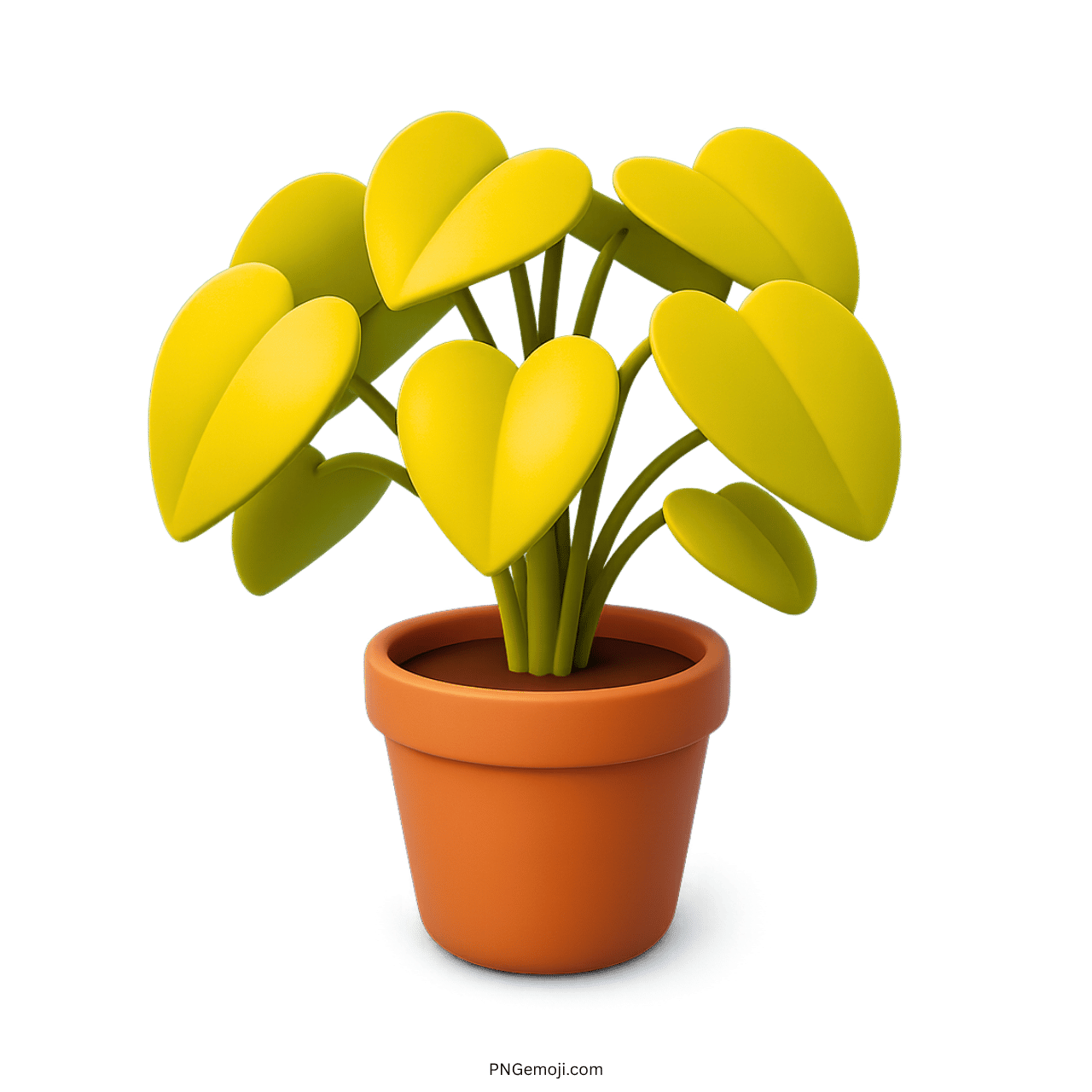 3D yellow potted plant emoji with heart-shaped leaves and an orange pot, transparent background