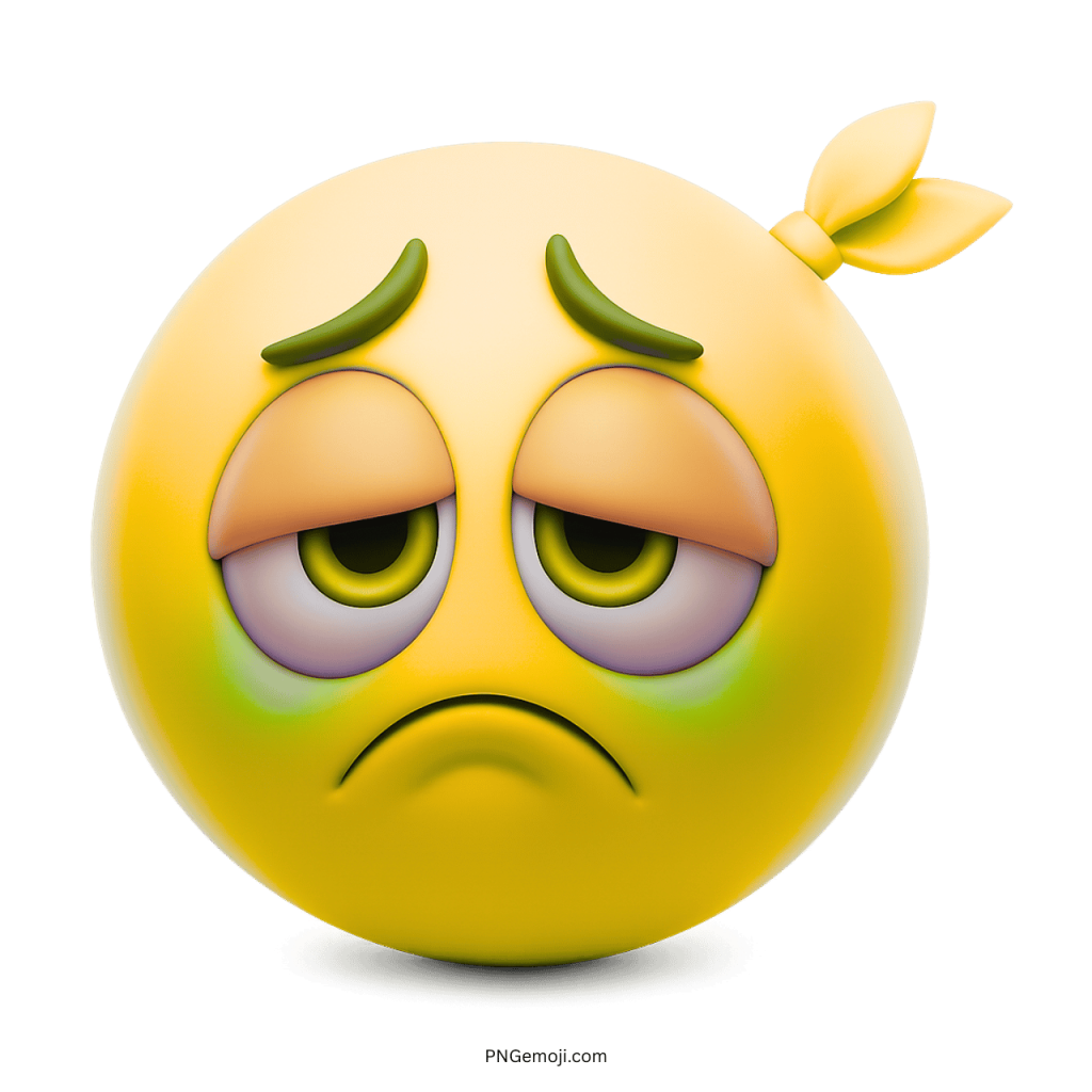Yellow sad emoji with tired eyes and sick exhausted expression
