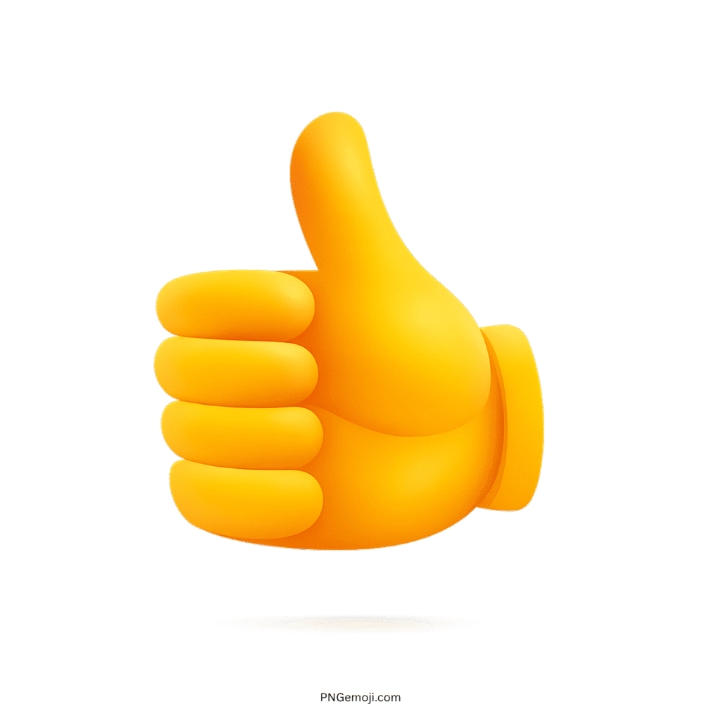 Yellow thumbs up emoji in 3D style on a transparent background