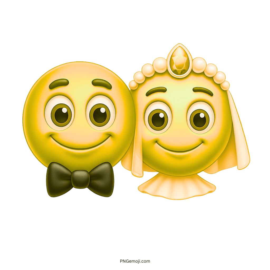 Yellow wedding smiley emoji couple with bride in veil and groom in bow tie