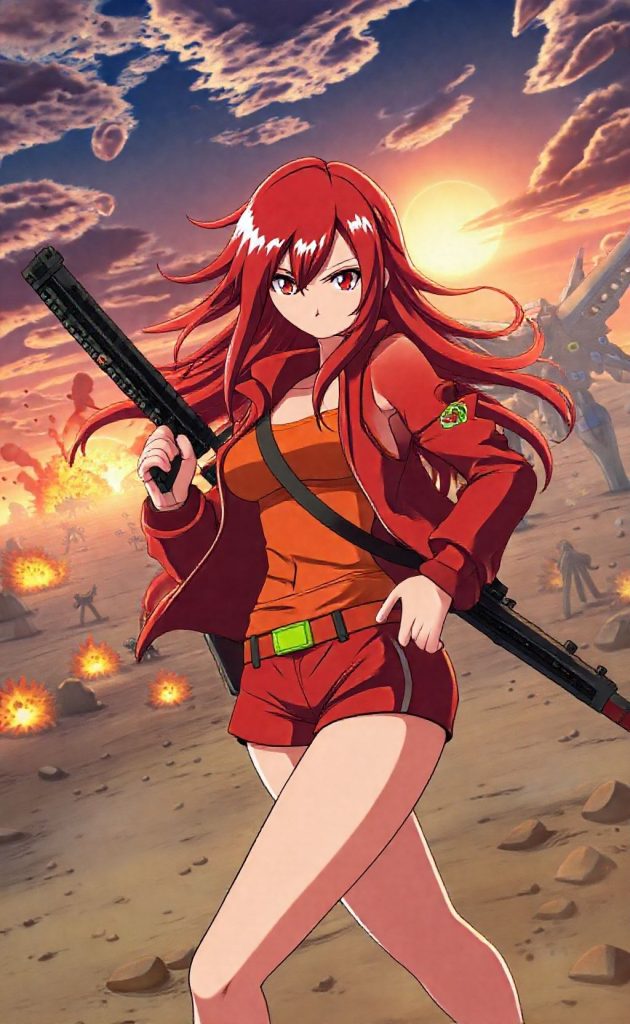 Yoko Littner in Gurren Lagann fierce action pose with rifle