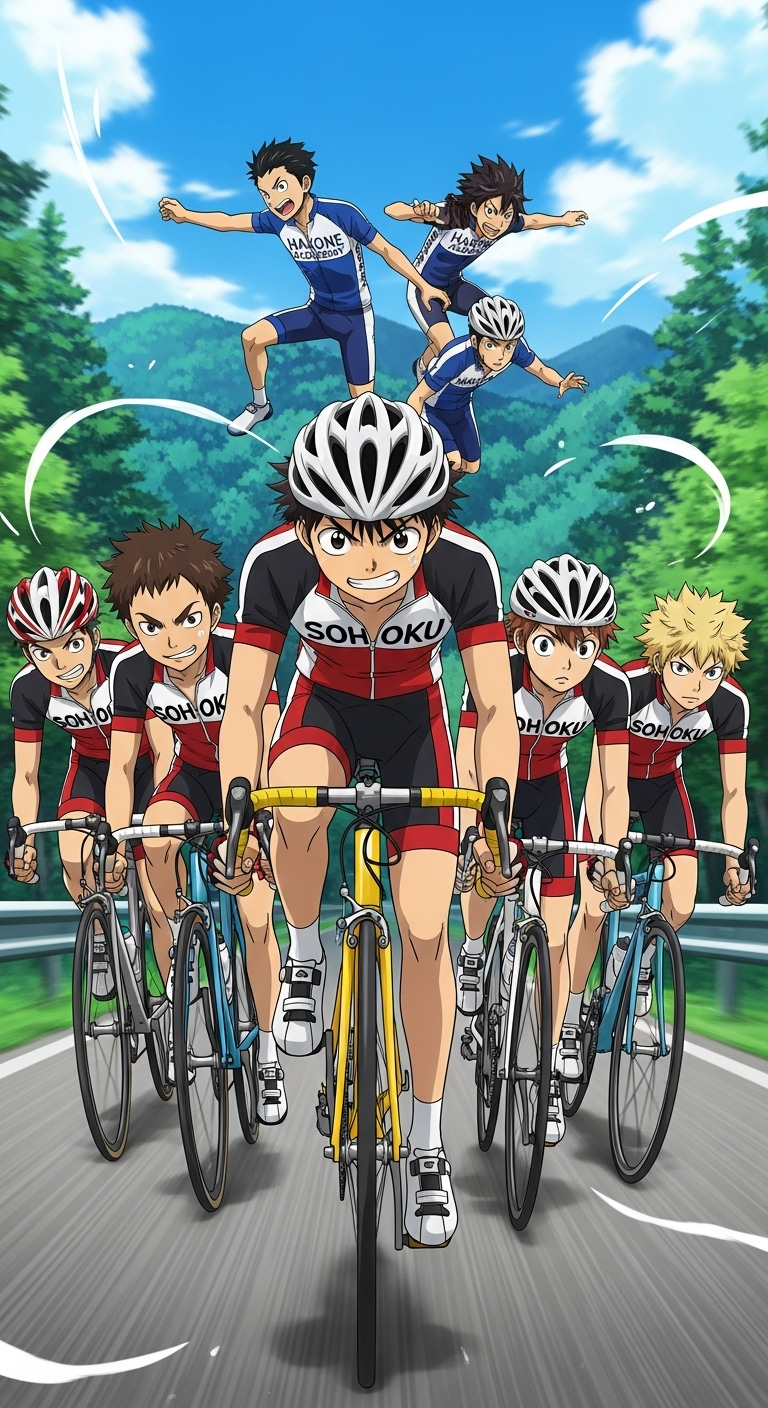 Yowamushi Pedal Sohoku team cycling race versus Hakone academy anime wallpaper
