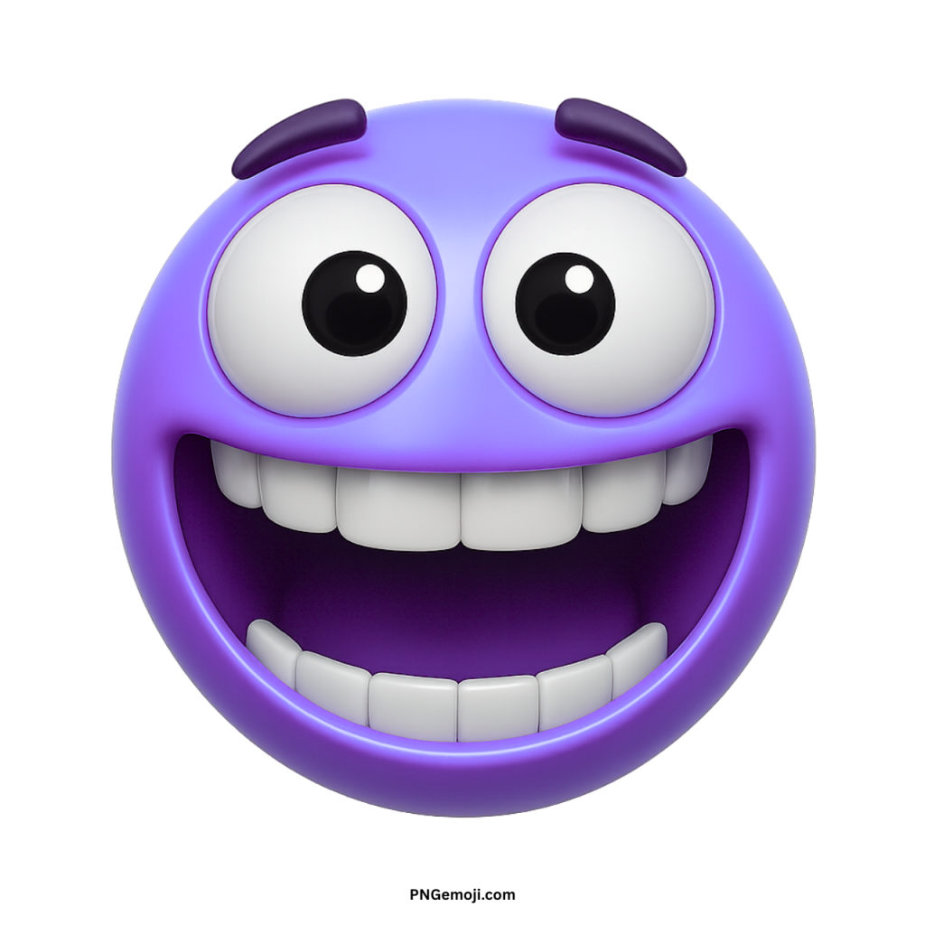 Zany light purple emoji with wide toothy grin and large cartoon eyes expressing joy