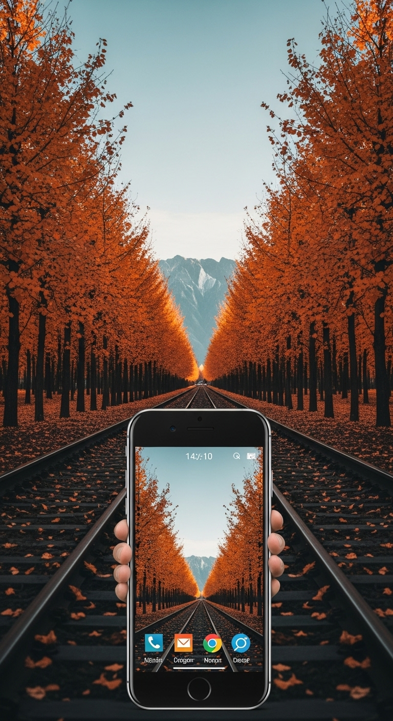64k ultra hd autumn railway wallpaper with mountain scenery for mobile