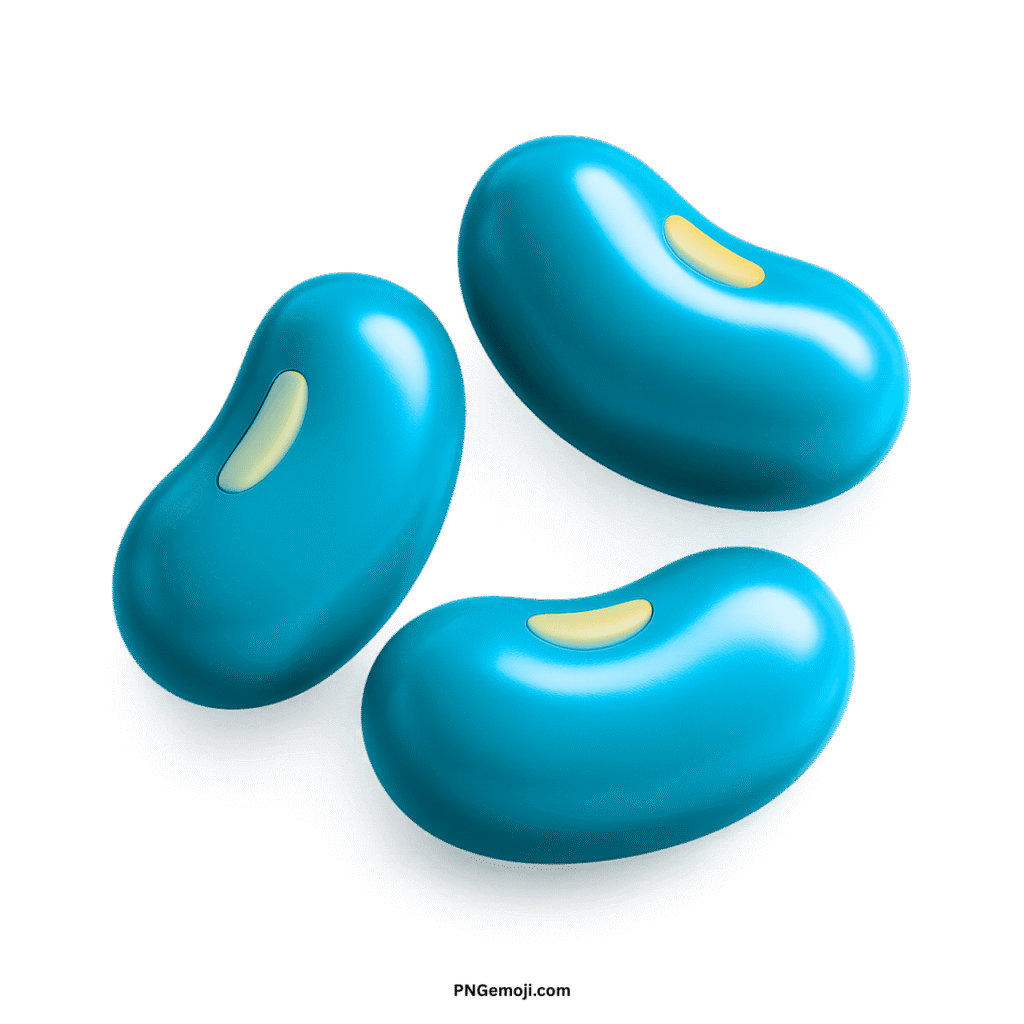 Three vibrant aqua beans emoji with subtle highlights on a deep black background.