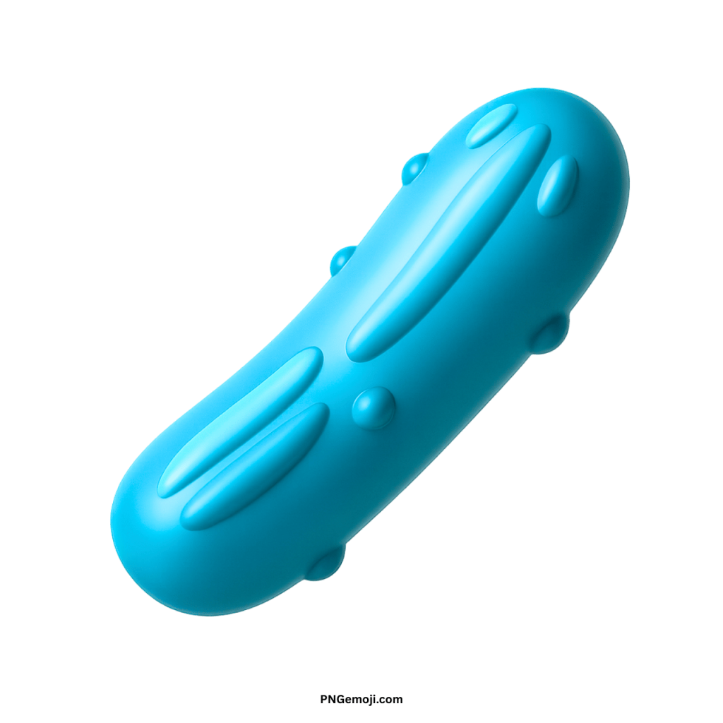 3D aqua cucumber emoji icon, stylized turquoise pickle vegetable, refreshing food graphic symbol.