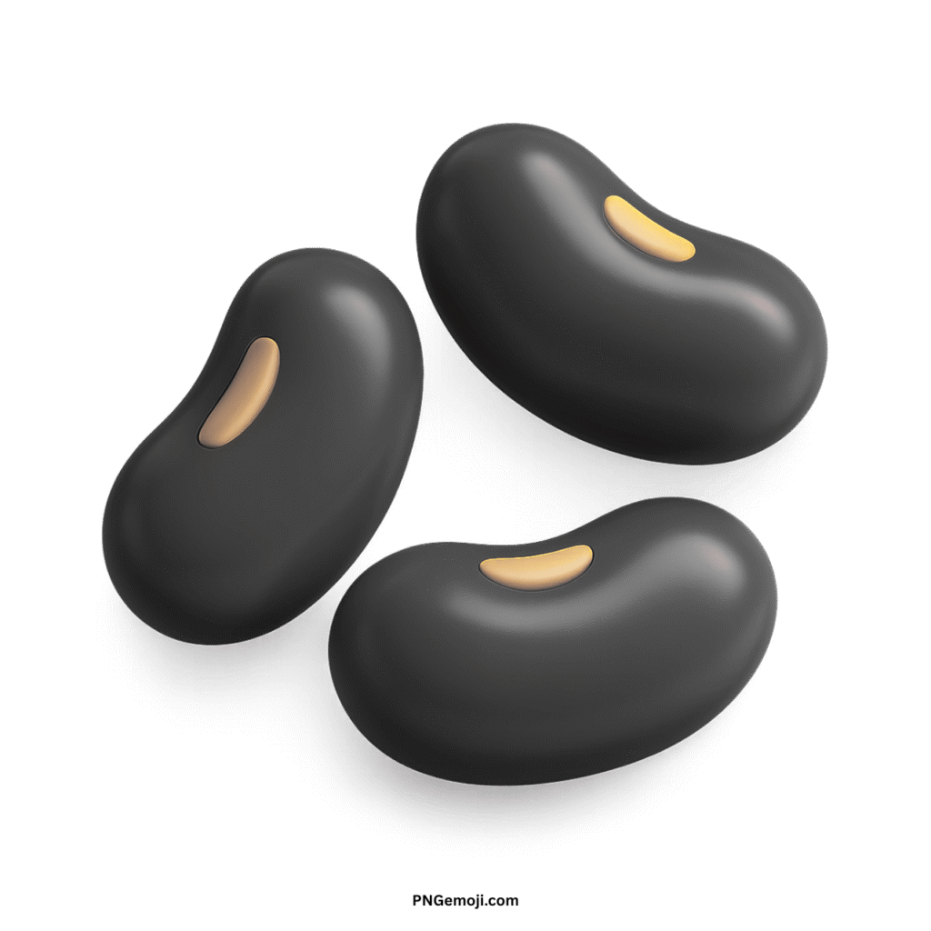  Three sleek black beans emoji with subtle highlights on a deep black background.