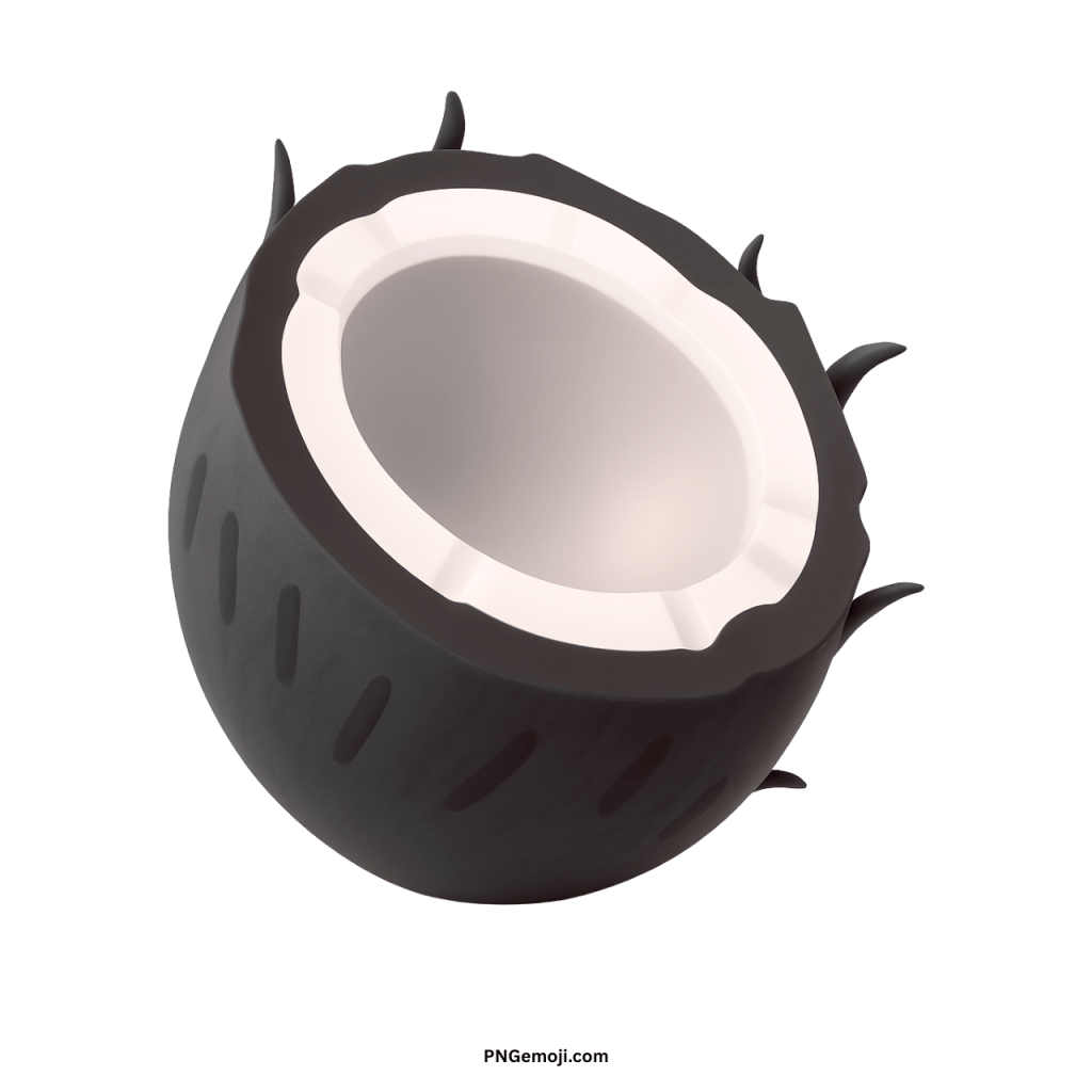 Black coconut emoji PNG with white shell tropical fruit digital illustration transparent background