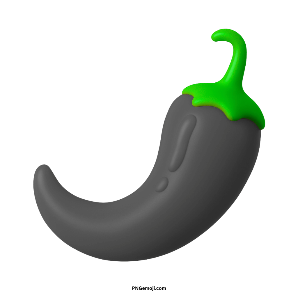 Black hot pepper emoji icon with green stem representing spicy chili vegetable design