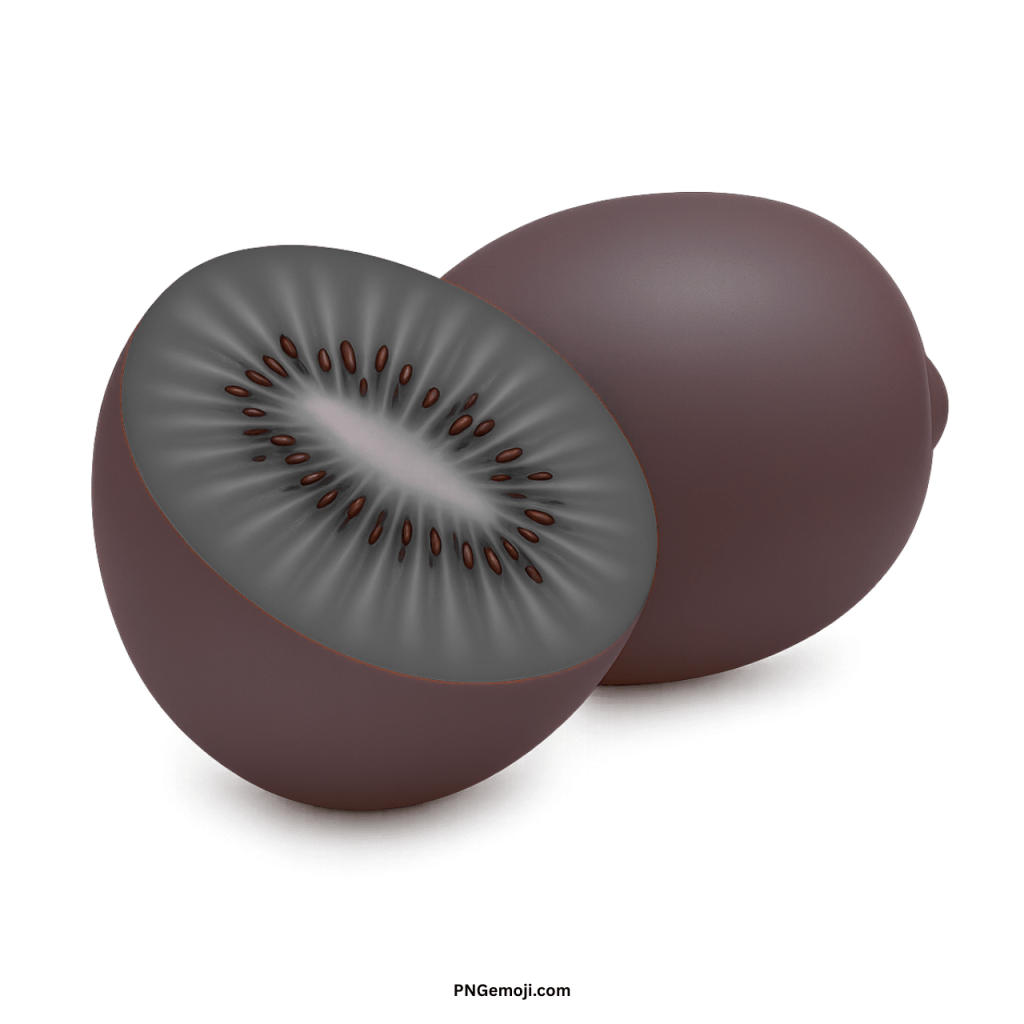 Black kiwi fruit PNG transparent image showing whole and half sliced fruit emoji design