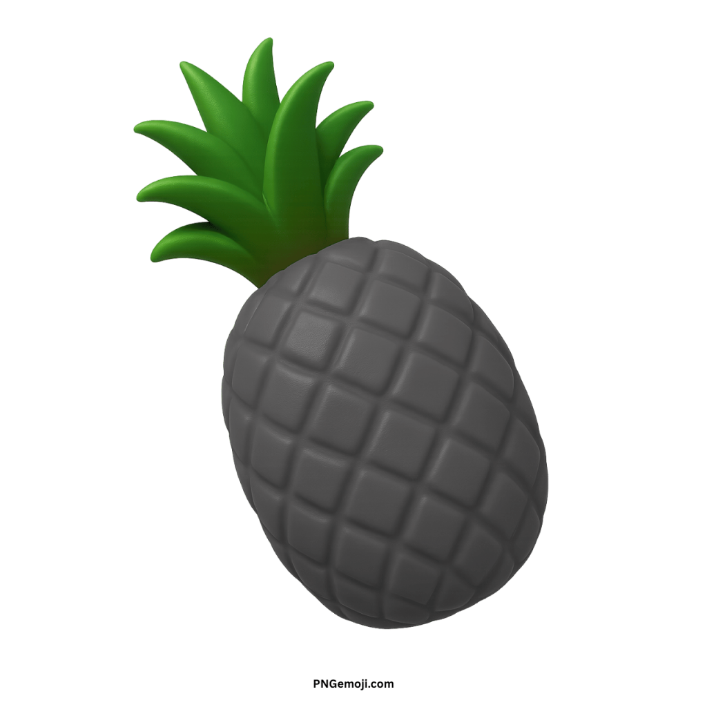 3D black pineapple emoji fruit icon with green leaves on transparent background