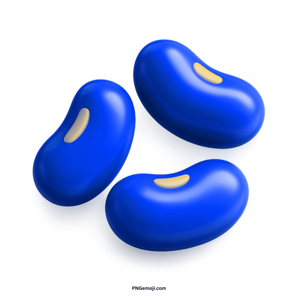 Three vibrant blue beans emoji with subtle highlights on a black background.