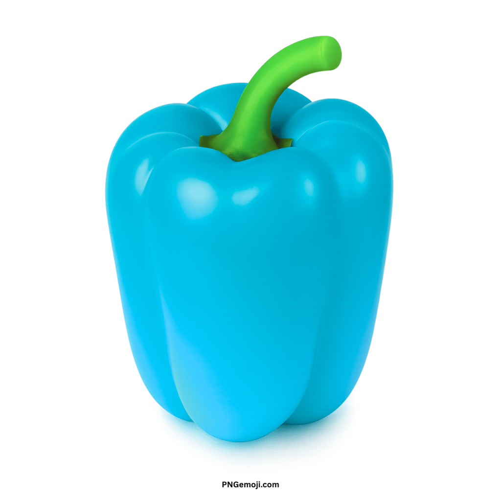 Unique blue bell pepper emoji vegetable icon with green stem on transparent background