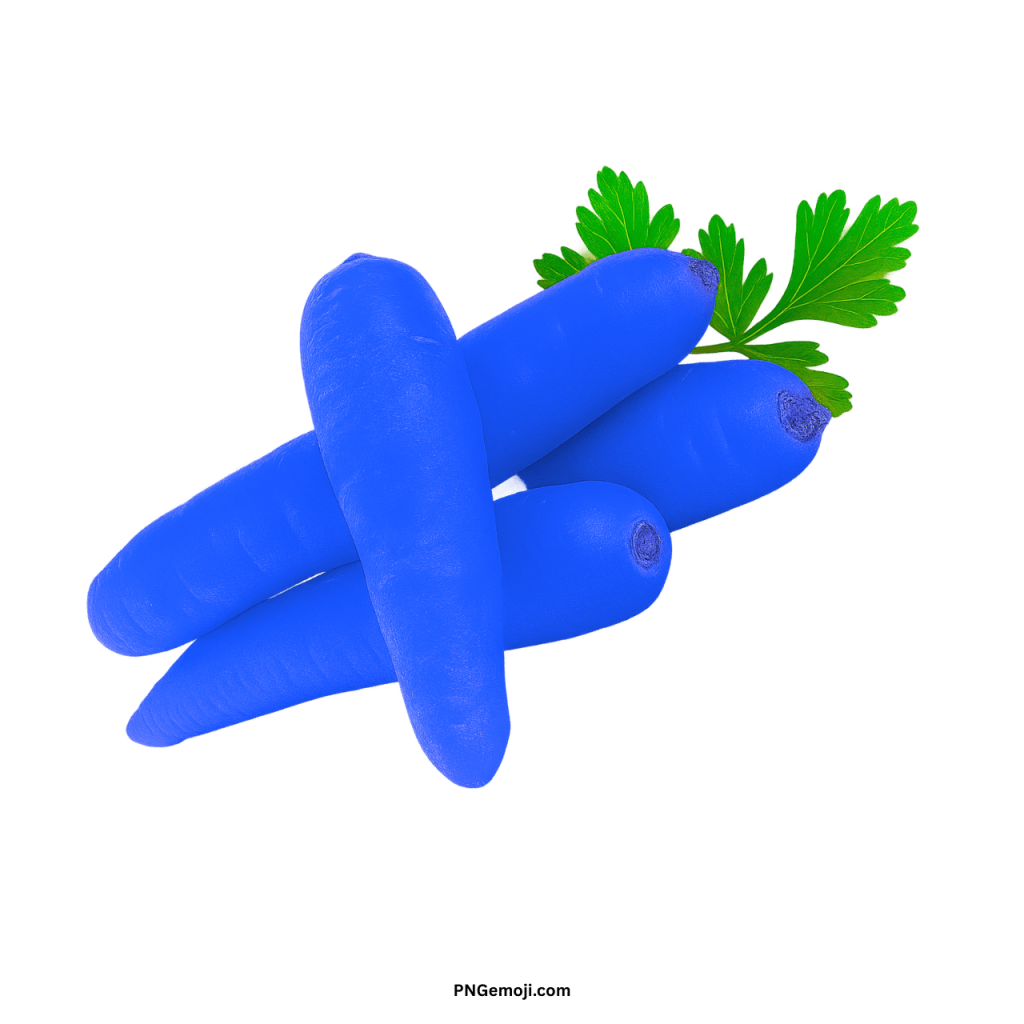 Fresh blue carrot PNG with green leaves isolated on transparent background for digital design use