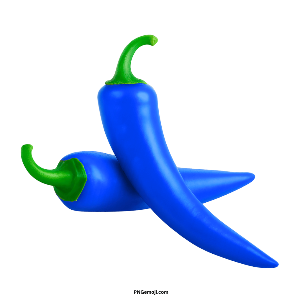 Blue chili pepper PNG with green stem isolated on transparent background in high quality